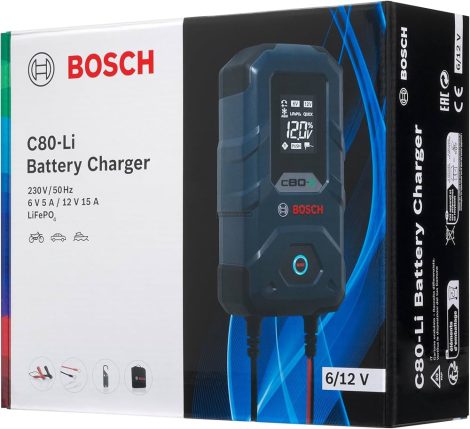 Bosch C80-Li akkumulátortöltő csepptöltő, Li-Ion akkumulátorokhoz is, 6/12V, 15A