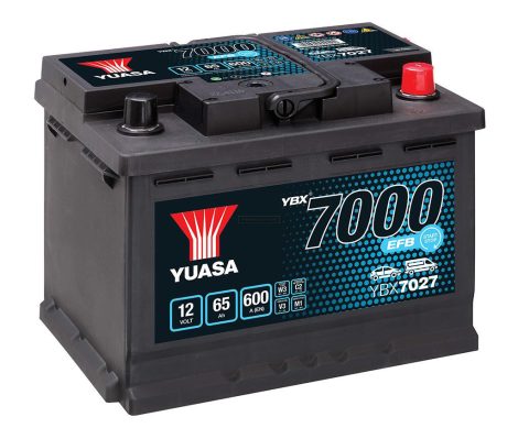 Yuasa EFB Start Stop Plus YBX7027 akkumulátor, 12V 65Ah 600A J+ EU, magas